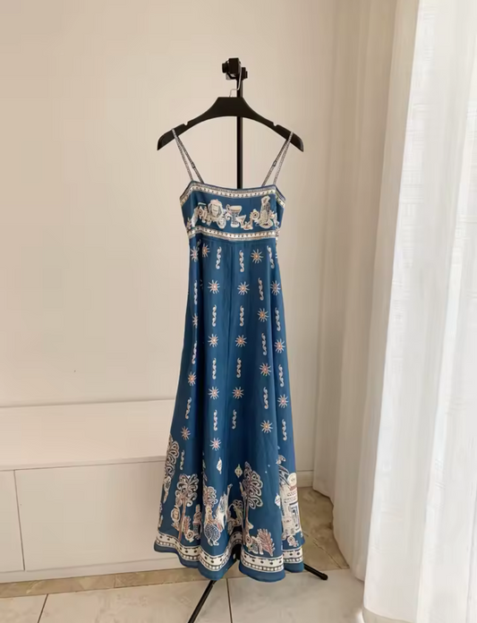 Acacia Blue Linen Strapless Maxi Dress | L’LUXE  Luxury Edit