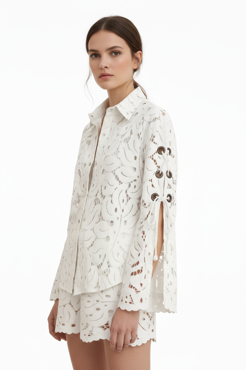 White Eyelet Lace Shirt & Shorts Set | Curve | L’LUXE Matching Sets
