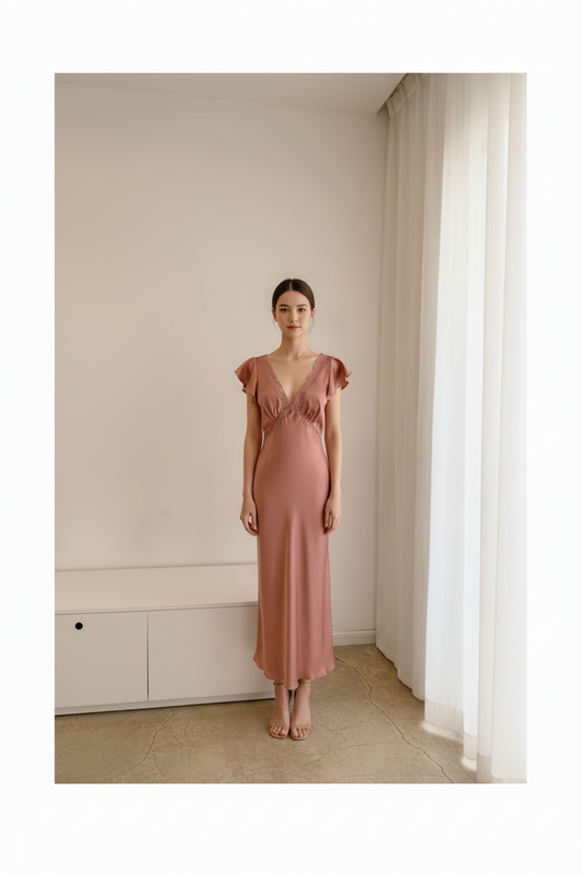 Silk V-Neck Bias Cut Midi Dress  | L’LUXE Dresses