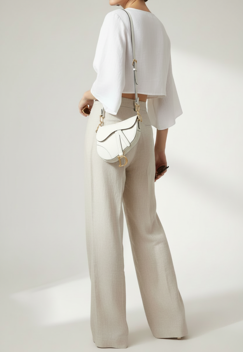 Christian Dior Mini Saddle Bag White Leather Gold Hardware | Authentic Previously Owned