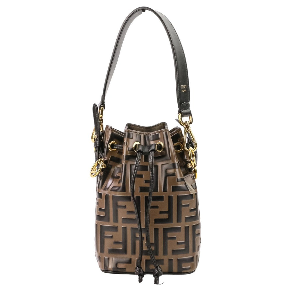 Fendi Mini Mon Tresor FF Calf Leather Bucket Bag Maya Nero Gold Previously Owned Authentic