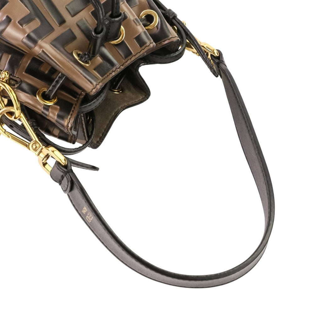 Fendi Mini Mon Tresor FF Calf Leather Bucket Bag Maya Nero Gold Previously Owned Authentic