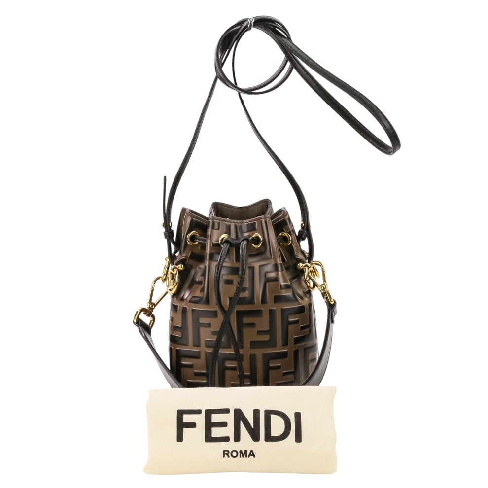 Fendi Mini Mon Tresor FF Calf Leather Bucket Bag Maya Nero Gold Previously Owned Authentic