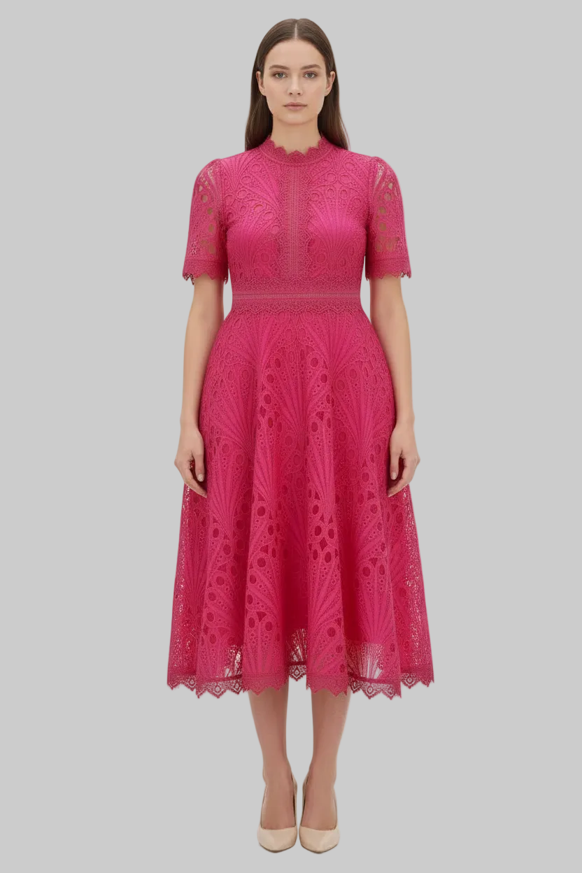 Lace Patchwork Midi Dress – A-Line O-Neck | Curve | L’LUXE Dresses