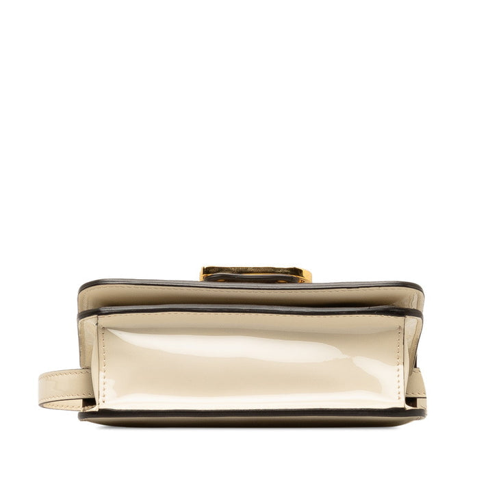 Fendi Calligraphy Patent Leather Shoulder Bag Cream Previously Owned Authentic