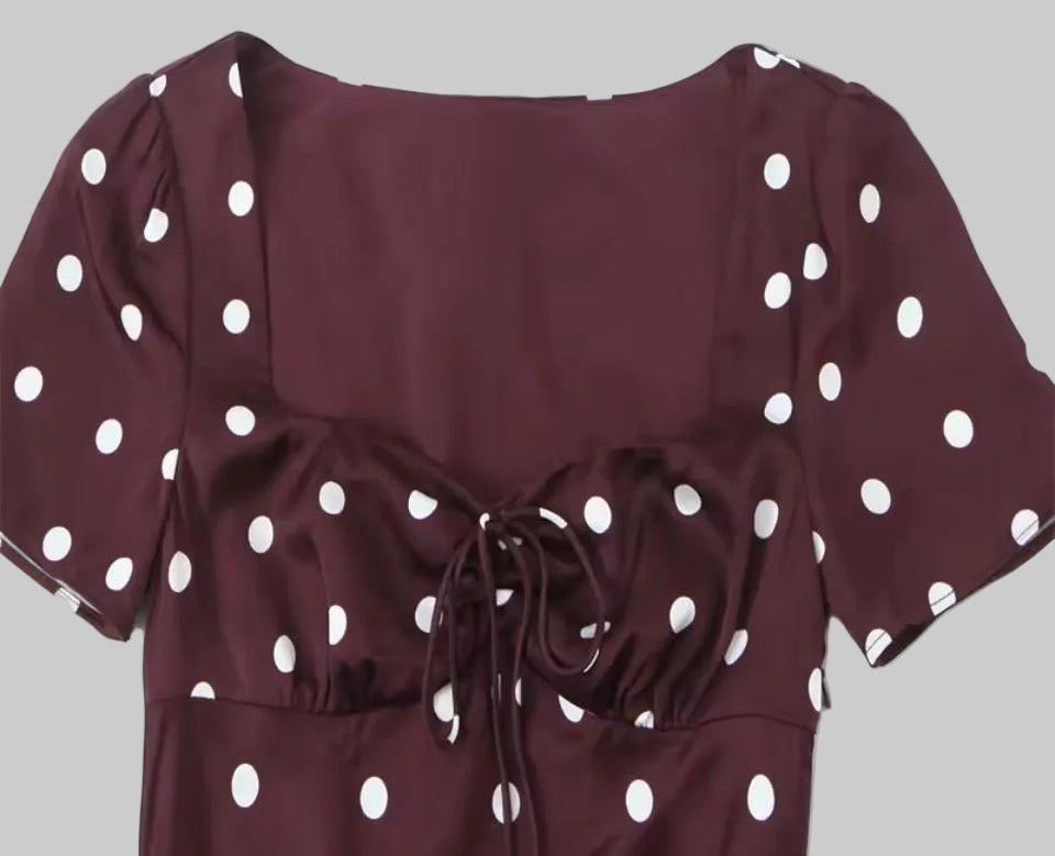 Polka Dot Empire Waist O-Neck A-Line Long Midi Dress | L’LUXE Best Dressed Edit