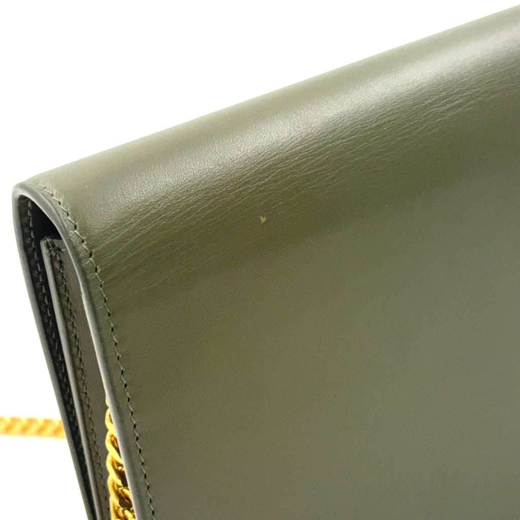 Saint Laurent Kate Chain Wallet Khaki Green Leather Gold – Previously Owned Authentic