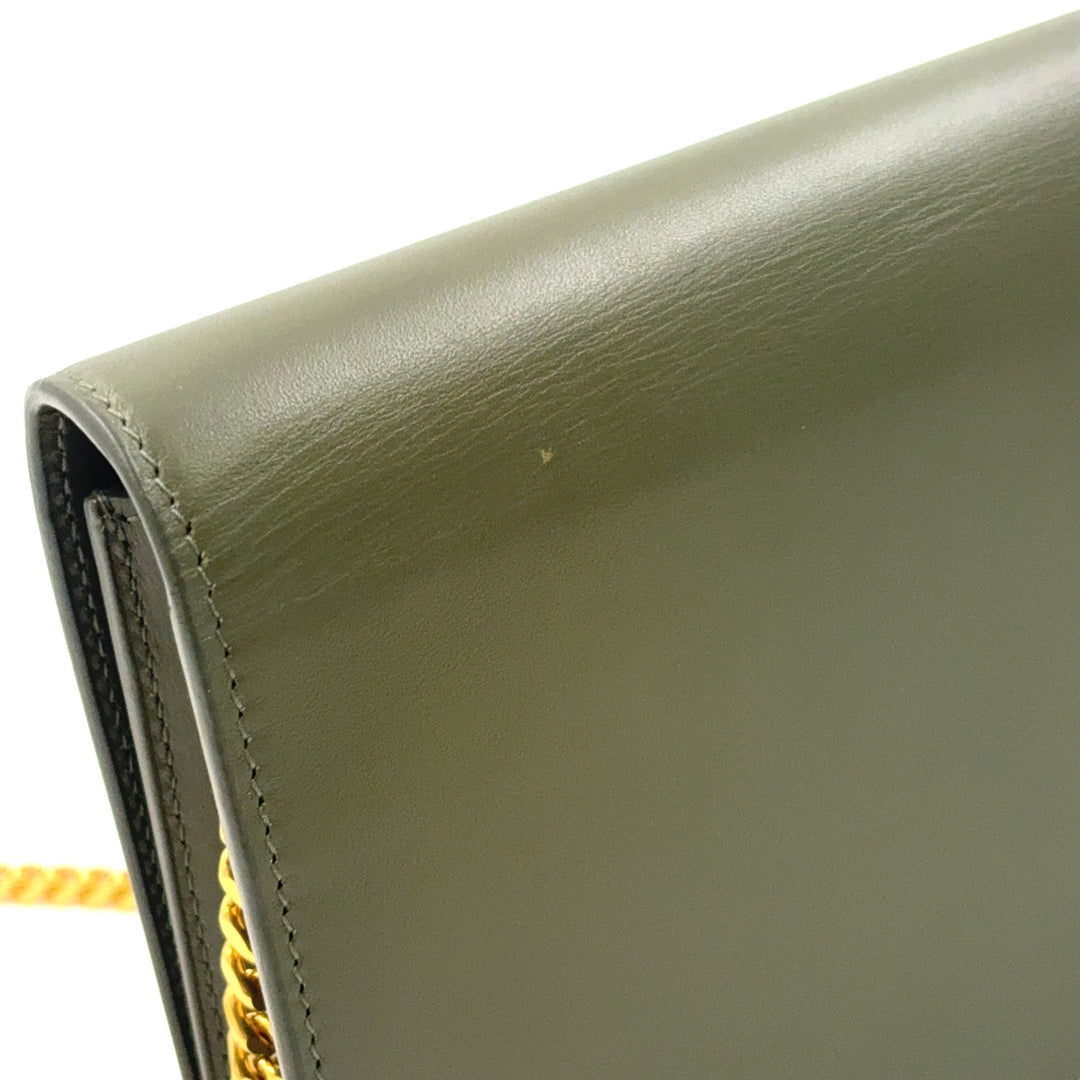 Saint Laurent Kate Chain Wallet Khaki Green Leather Gold – Previously Owned Authentic