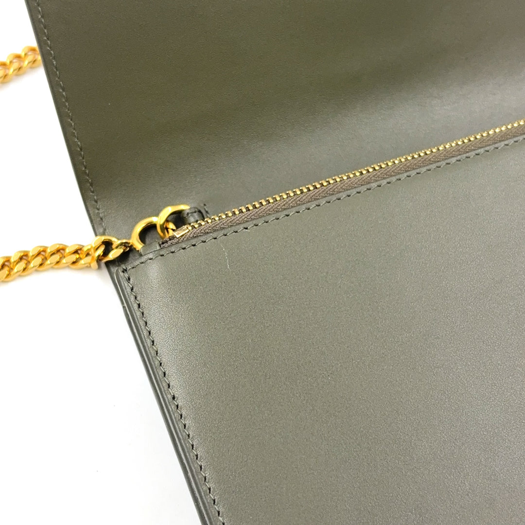 Saint Laurent Kate Chain Wallet Khaki Green Leather Gold – Previously Owned Authentic