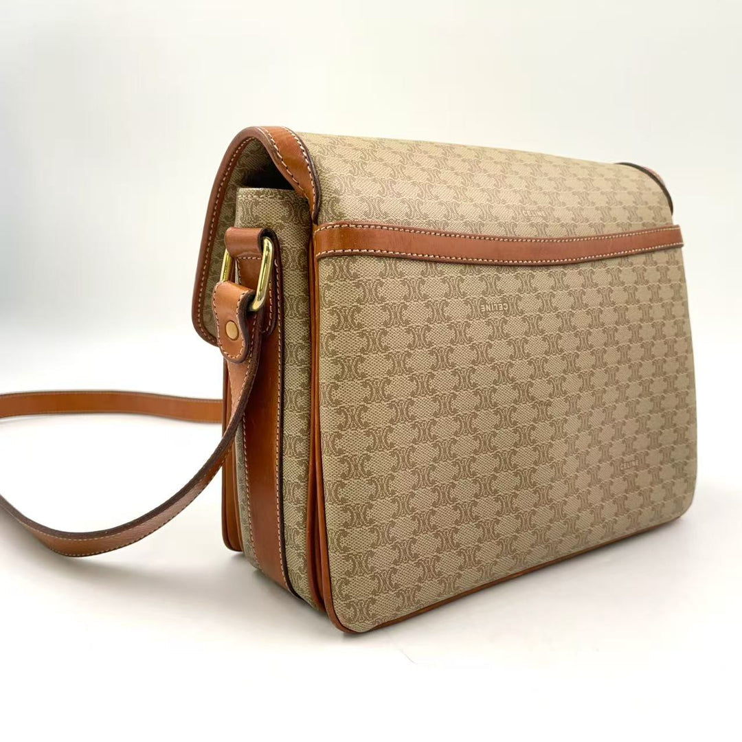 Celine Macadam Pattern Shoulder Bag Beige Coated Canvas Previously Owned Authentic