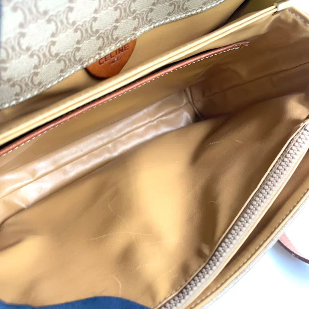 Celine Macadam Pattern Shoulder Bag Beige Coated Canvas – Fair Condition | L’LUXE Authentic’s