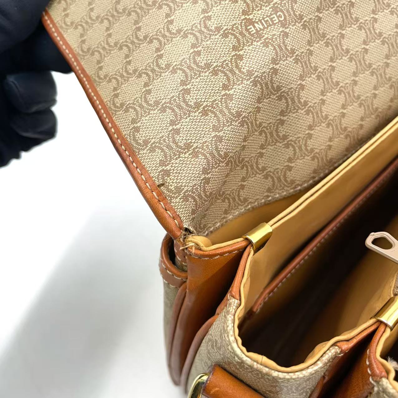 Celine Macadam Pattern Shoulder Bag Beige Coated Canvas – Fair Condition | L’LUXE Authentic’s