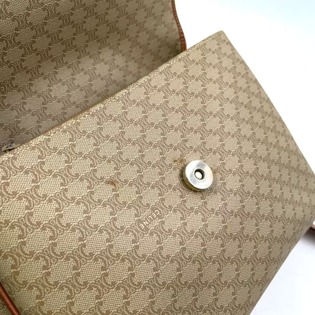 Celine Macadam Pattern Shoulder Bag Beige Coated Canvas Previously Owned Authentic