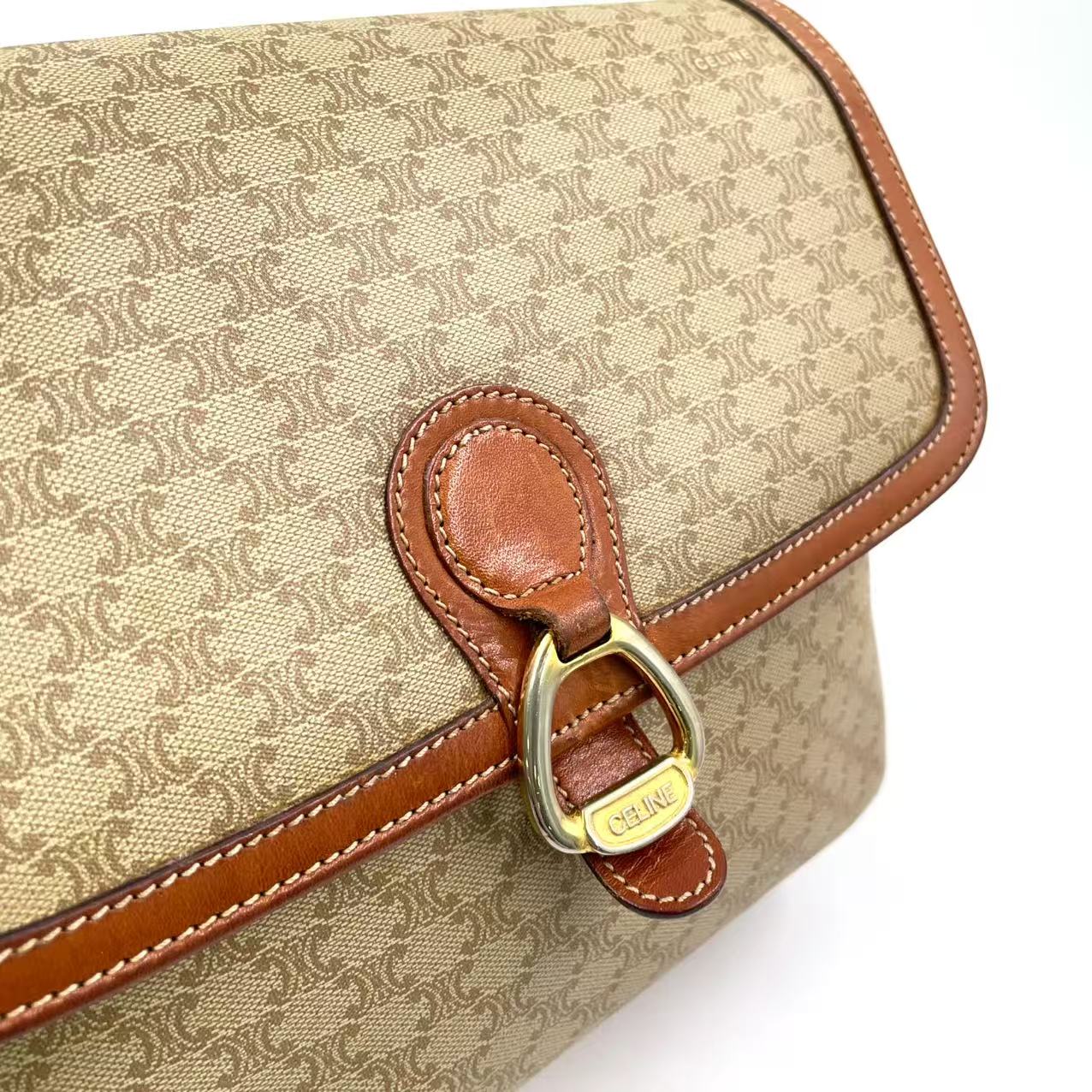 Celine Macadam Pattern Shoulder Bag Beige Coated Canvas Previously Owned Authentic