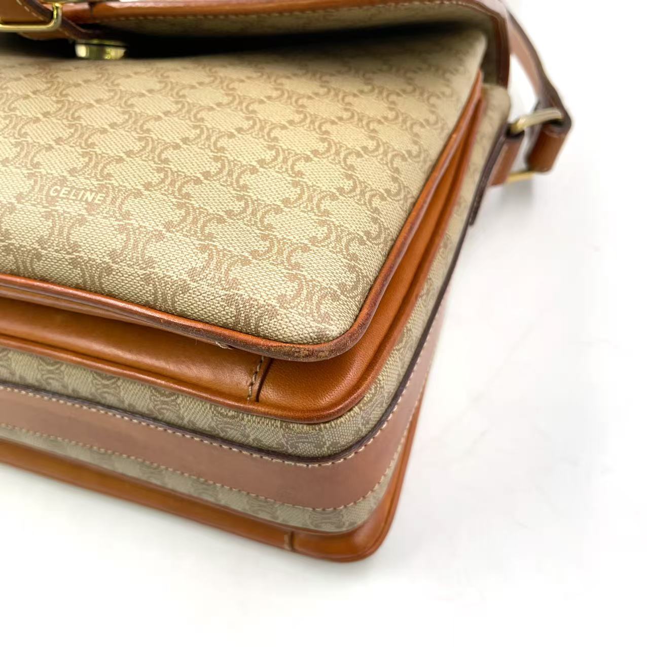 Celine Macadam Pattern Shoulder Bag Beige Coated Canvas – Fair Condition | L’LUXE Authentic’s