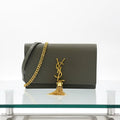 Saint Laurent Kate Chain Wallet Khaki Green Leather Gold – Previously Owned Authentic