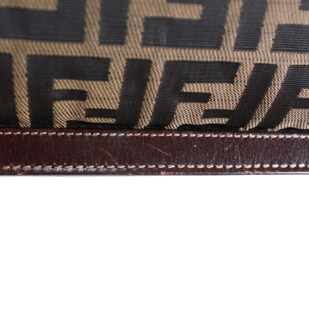 Fendi Zucca Pattern Clutch Bag Canvas Leather Previously Owned Authentic