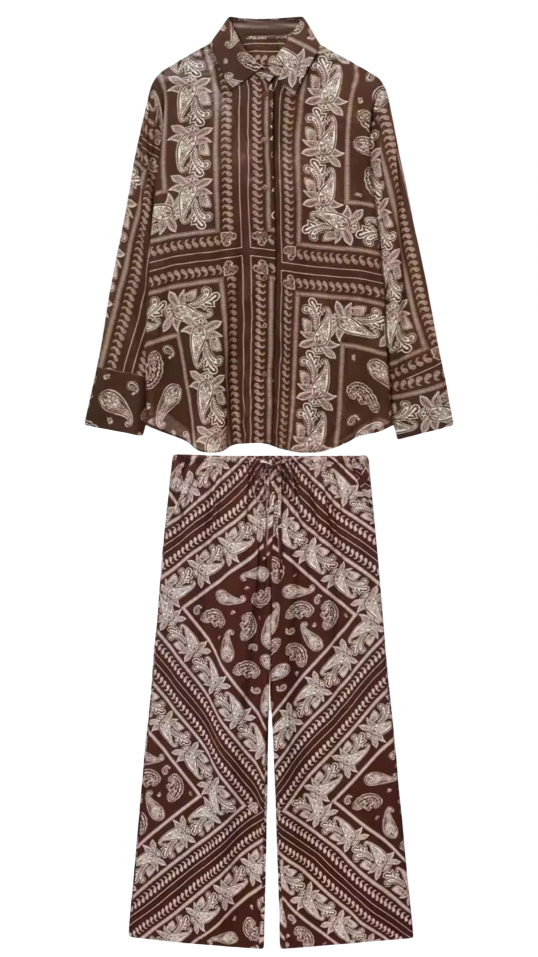 Bandanna Inspired Paisley Print Shirt and Wide-Leg Pants Set| L’LUXE Matching Sets