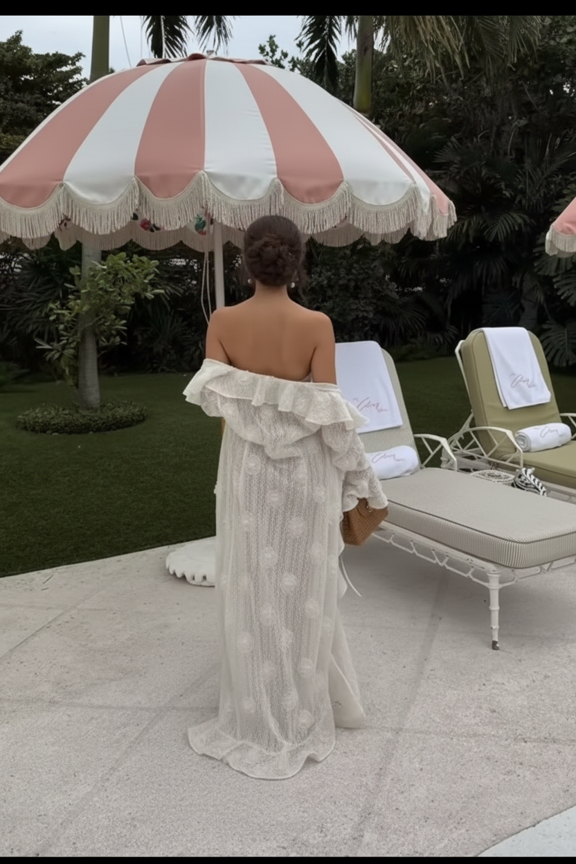 White Ruffle Knit Maxi Cover-Up