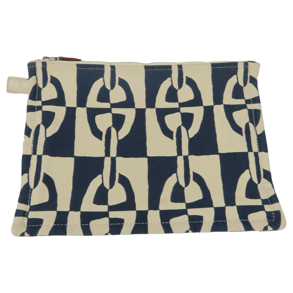 Hermès Trousse Flat GM Chaine d’Ancre Canvas Navy Ivory Pouch – Previously Owned Authentic