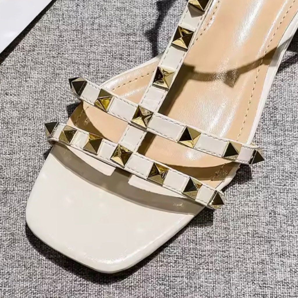 T-Strap Studded Low Heel Sandals