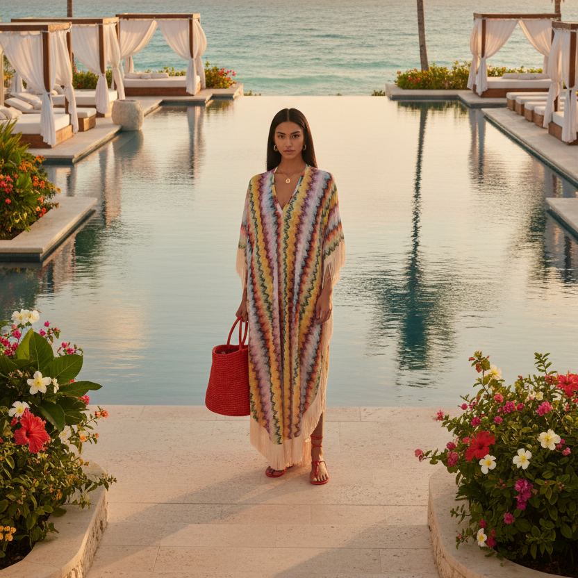 Bohemian Wave Print Tassel Caftan