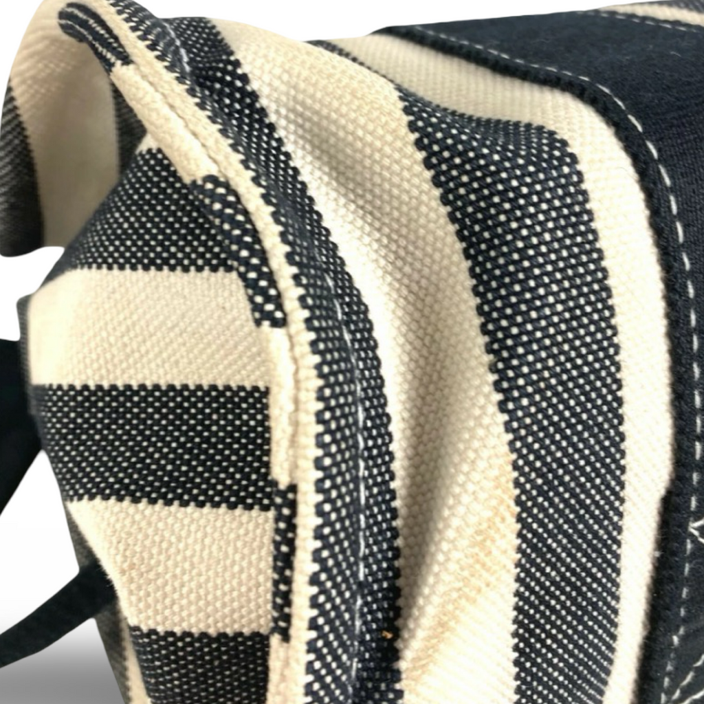 Hermès Cannes PM Border Cotton Canvas Tote Black White Previously Owned  Authentic