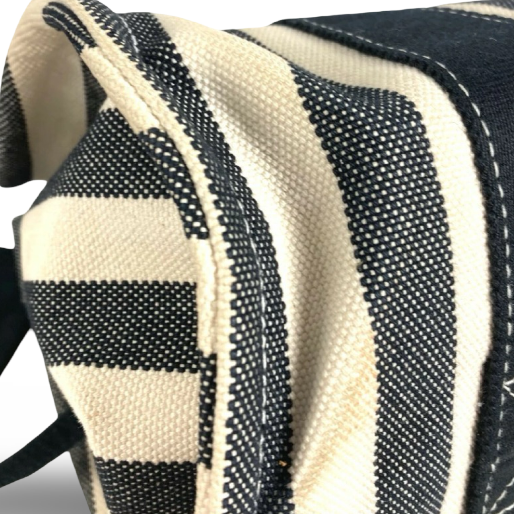 Hermès Cannes PM Border Cotton Canvas Tote Black White Previously Owned  Authentic
