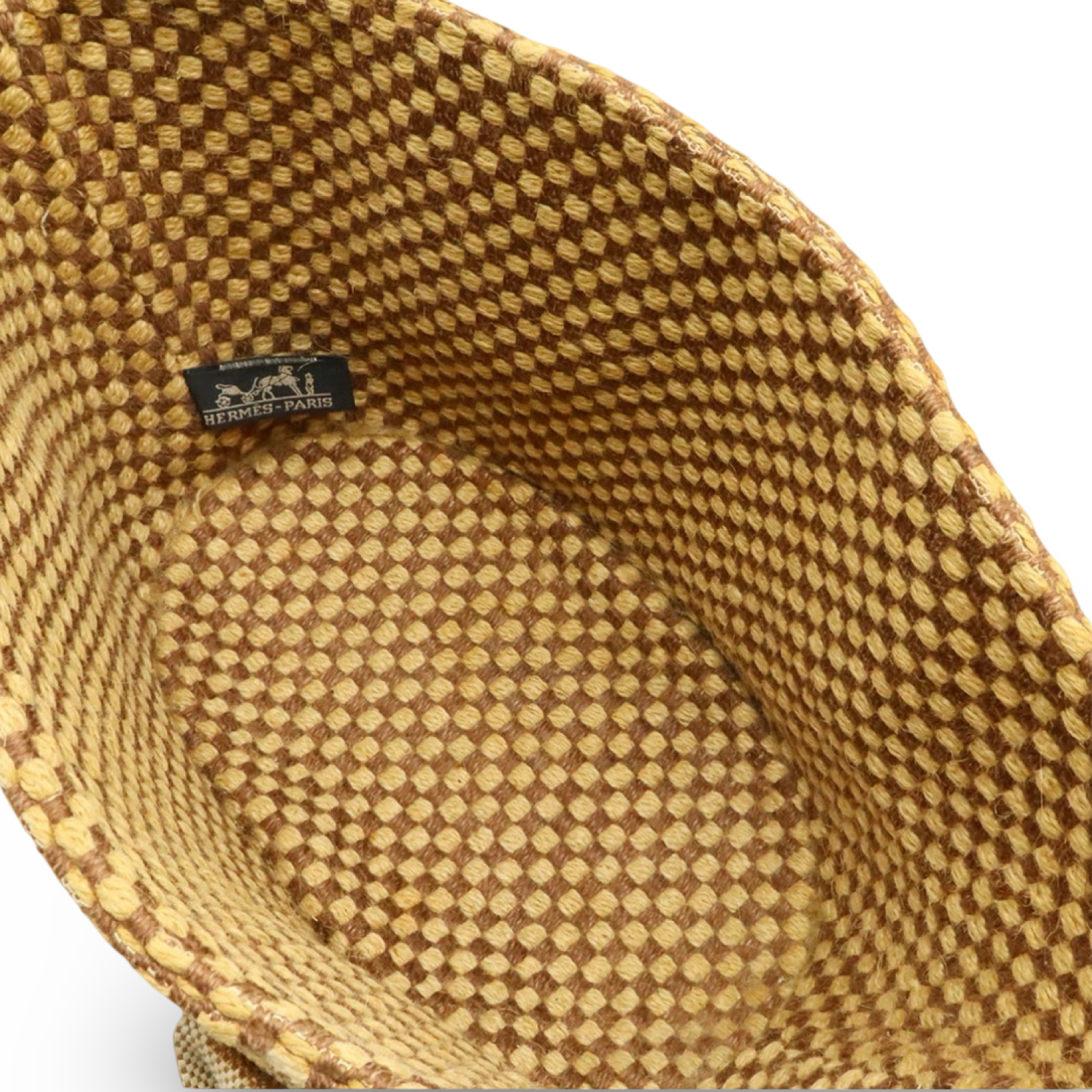 Hermès Panierbas PM Linen Tote Bag Brown Beige Checkered Previously Owned Authentic