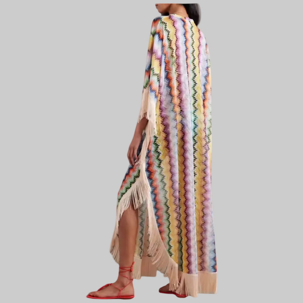 Bohemian Wave Print Tassel Caftan