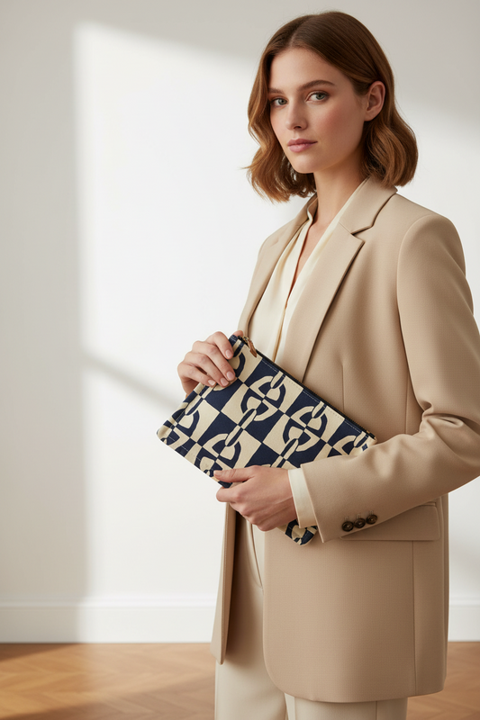 Hermès Trousse Flat GM Chaine d’Ancre Canvas Navy Ivory Pouch – Pre-Owned Very Good Condition | L’LUXE Authentic’s