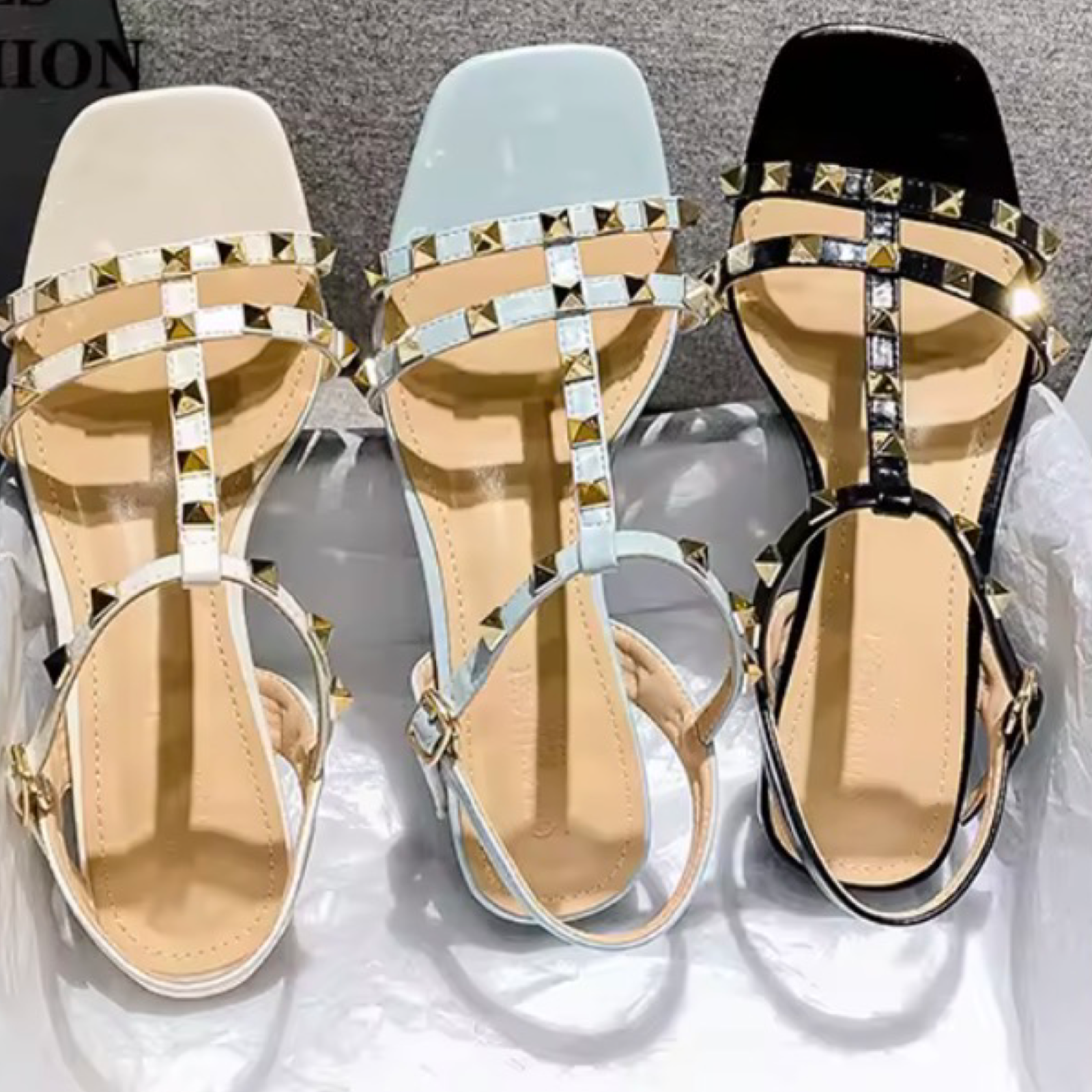 T-Strap Studded Low Heel Sandals