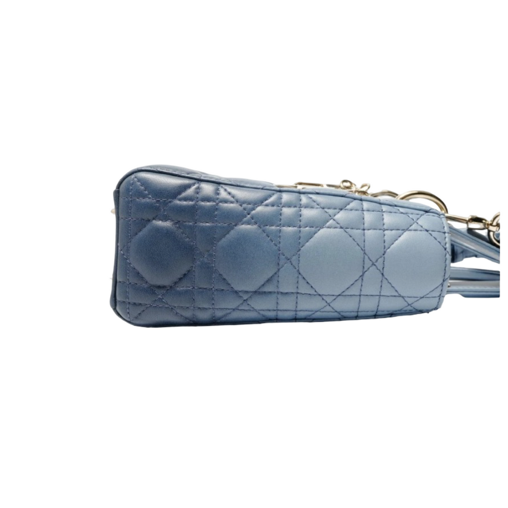 Christian Dior Lady Dior Small Cannage Handbag Blue Authentic Previously Owned