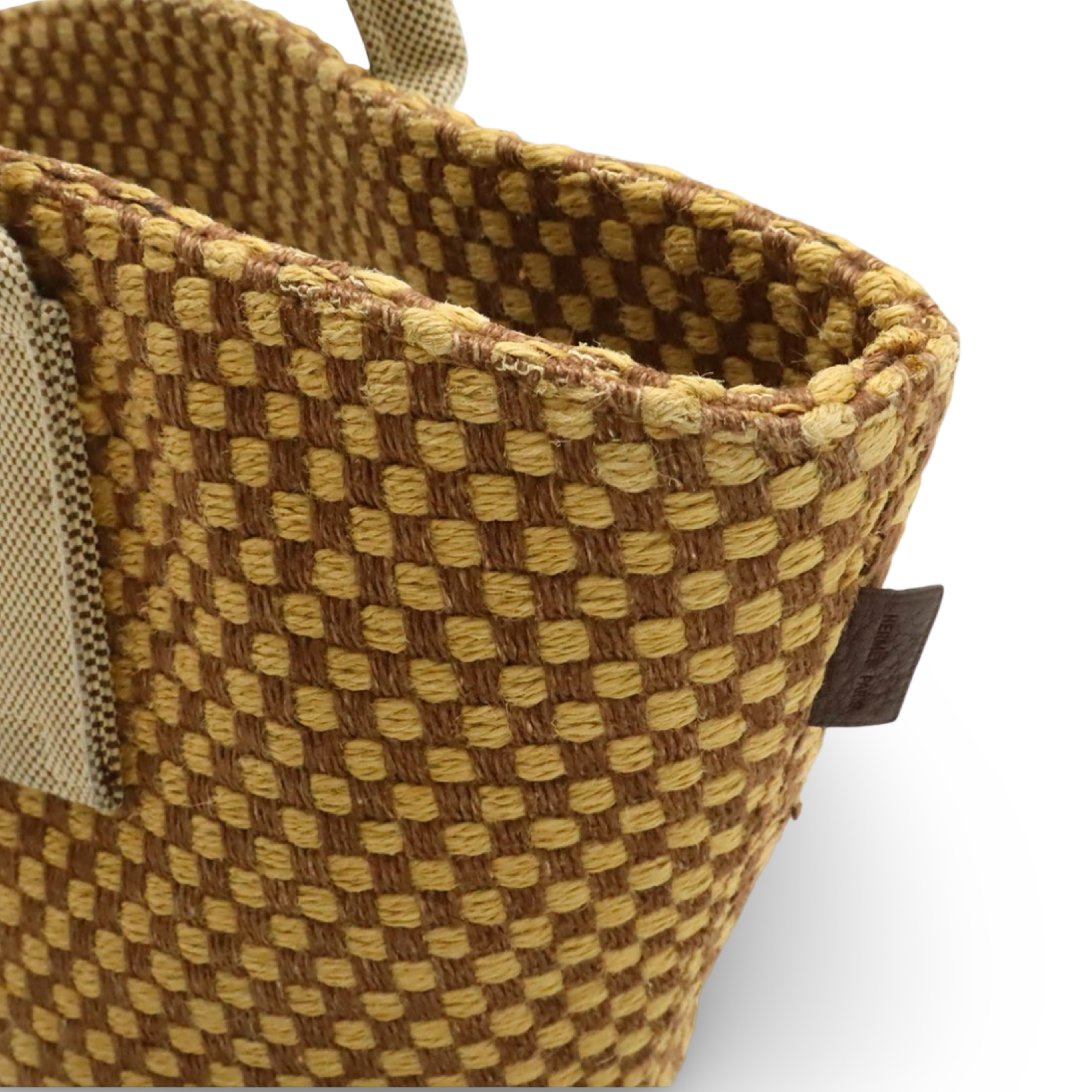 Hermès Panierbas PM Linen Tote Bag Brown Beige Checkered Previously Owned Authentic