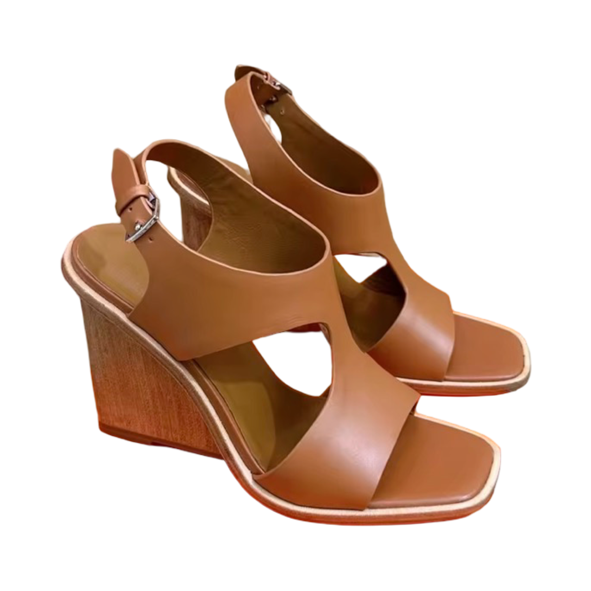 Square-Toe Wedge Heeled Sandals