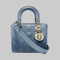 Christian Dior Lady Dior Small Cannage Handbag Blue Authentic Previously Owned