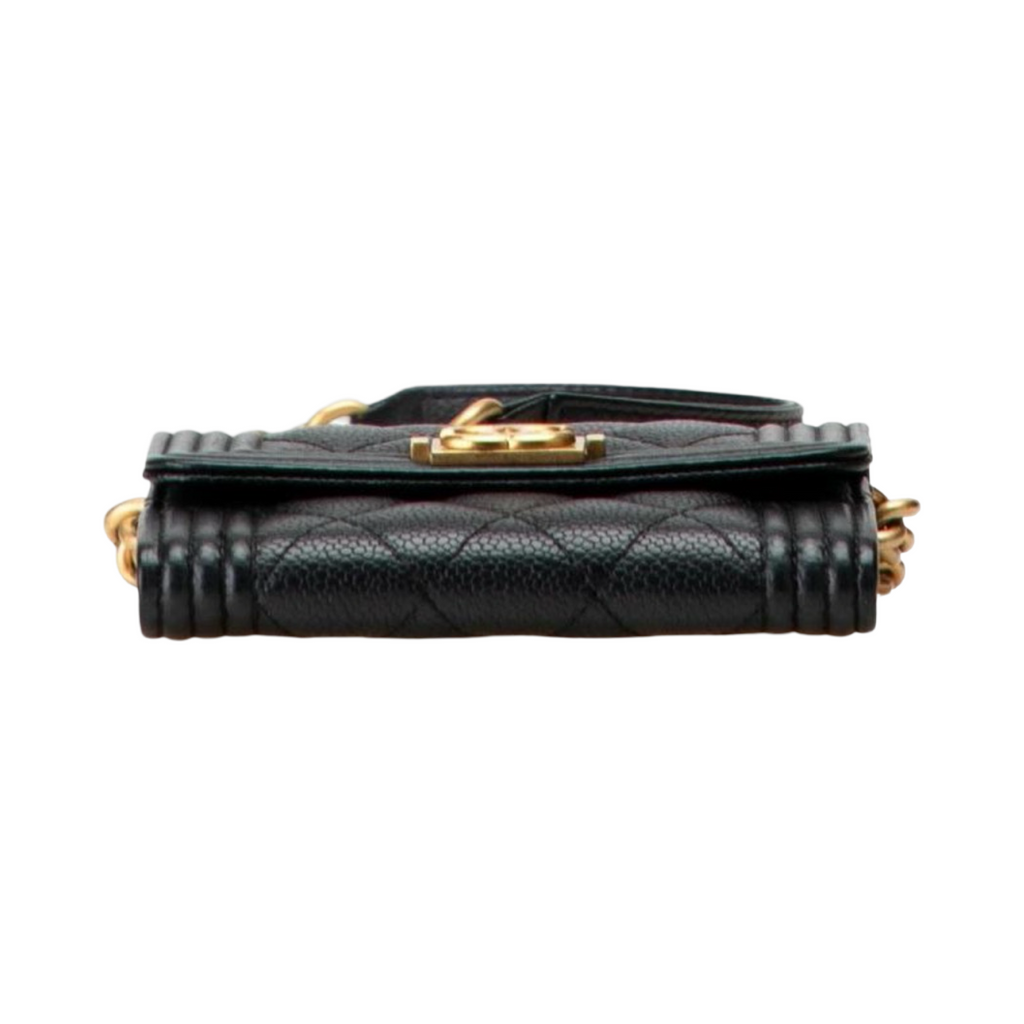 Chanel Boy Coco Mark Chain Wallet Caviar Leather Previously Owned Authentic