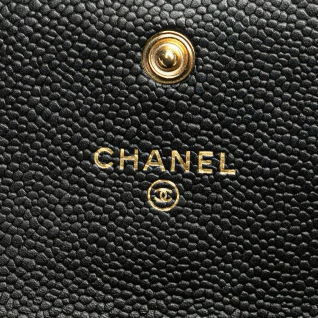 Chanel Boy Coco Mark Chain Wallet Caviar Leather Previously Owned Authentic