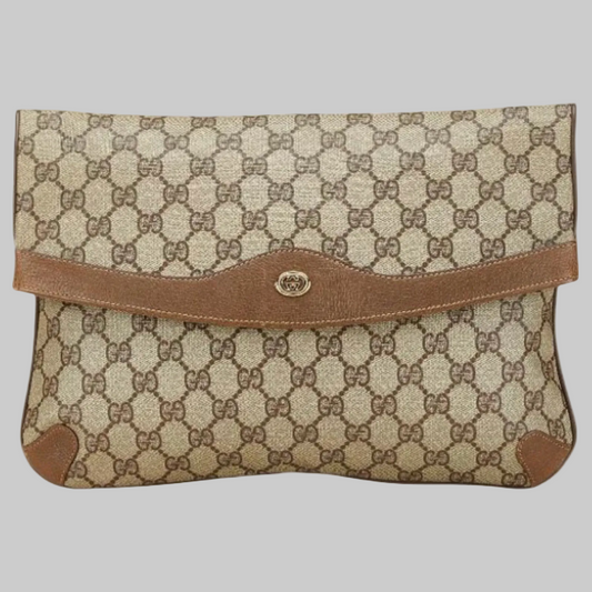 Old Gucci GG Supreme clutch bag in beige brown - Previously Owned – Very good condition | L’LUXE Authentic’s