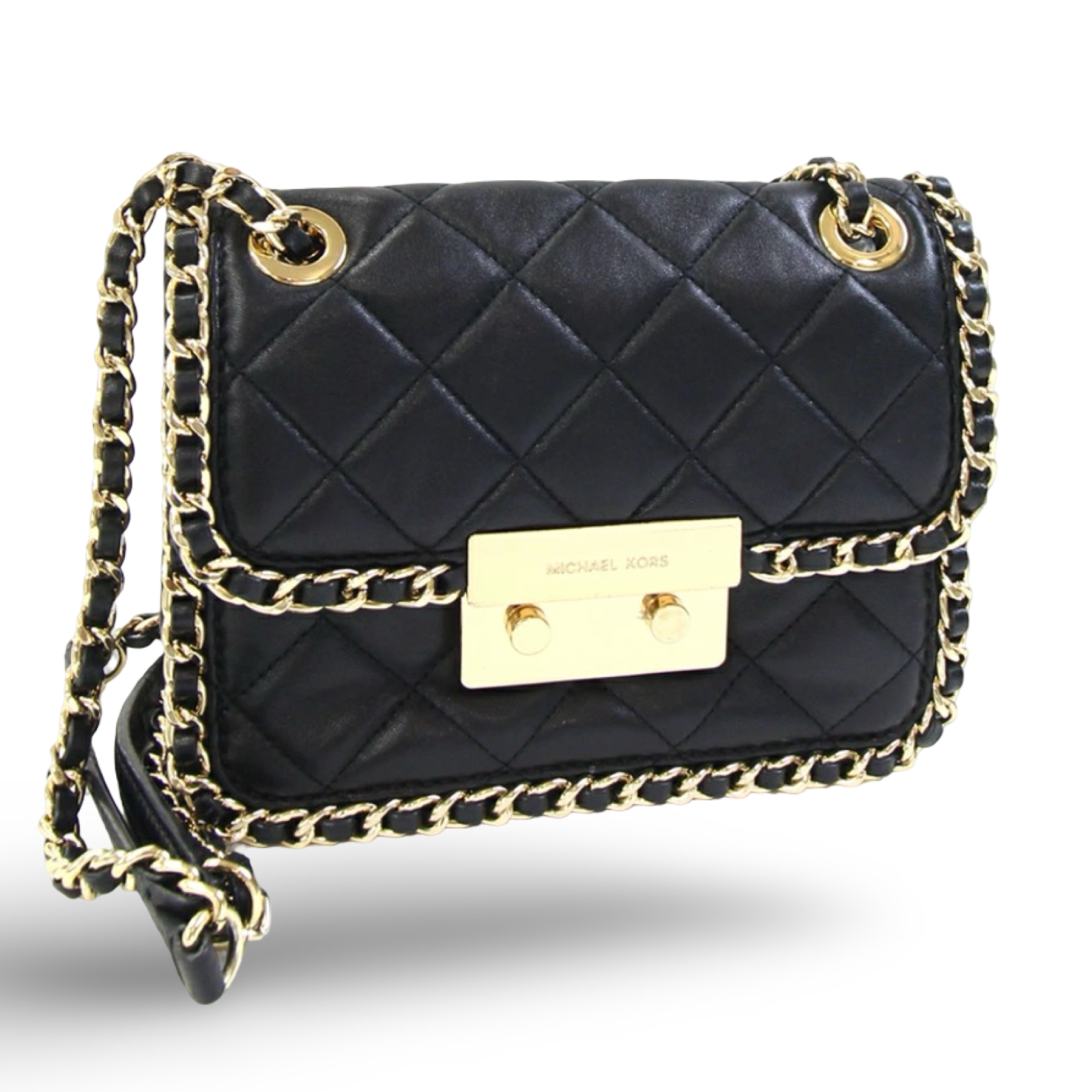 Michael Kors Chain Shoulder Bag Quilted Leather Black Gold – Pre-Owned -Very Good Condition | L’LUXE Authentics