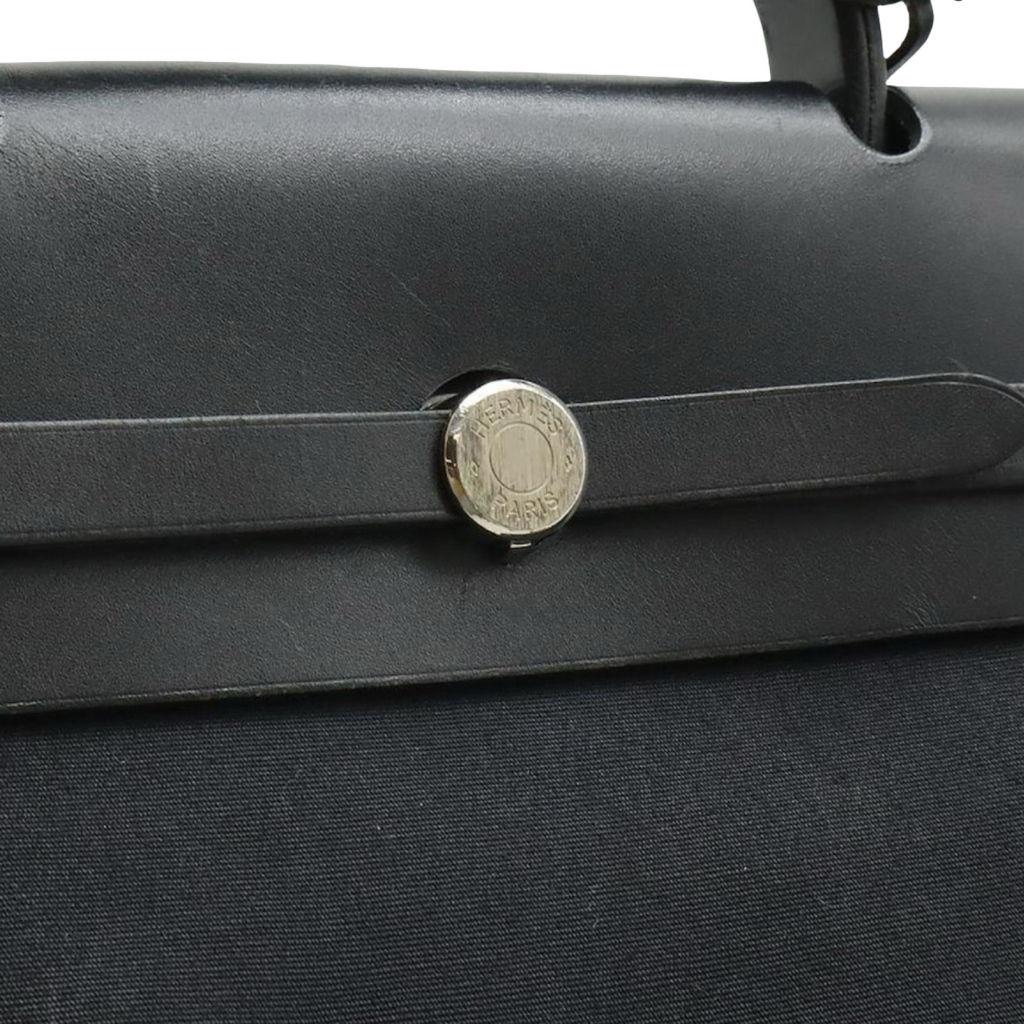 Hermès Herbag MM Toile Officier Leather Handbag Black Previously Owned Authentic