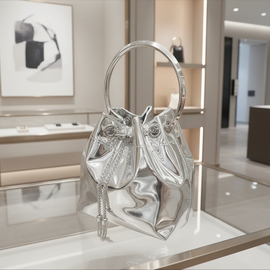Silver Mirror Mini Bucket Evening Bag | L’LUXE Handbags