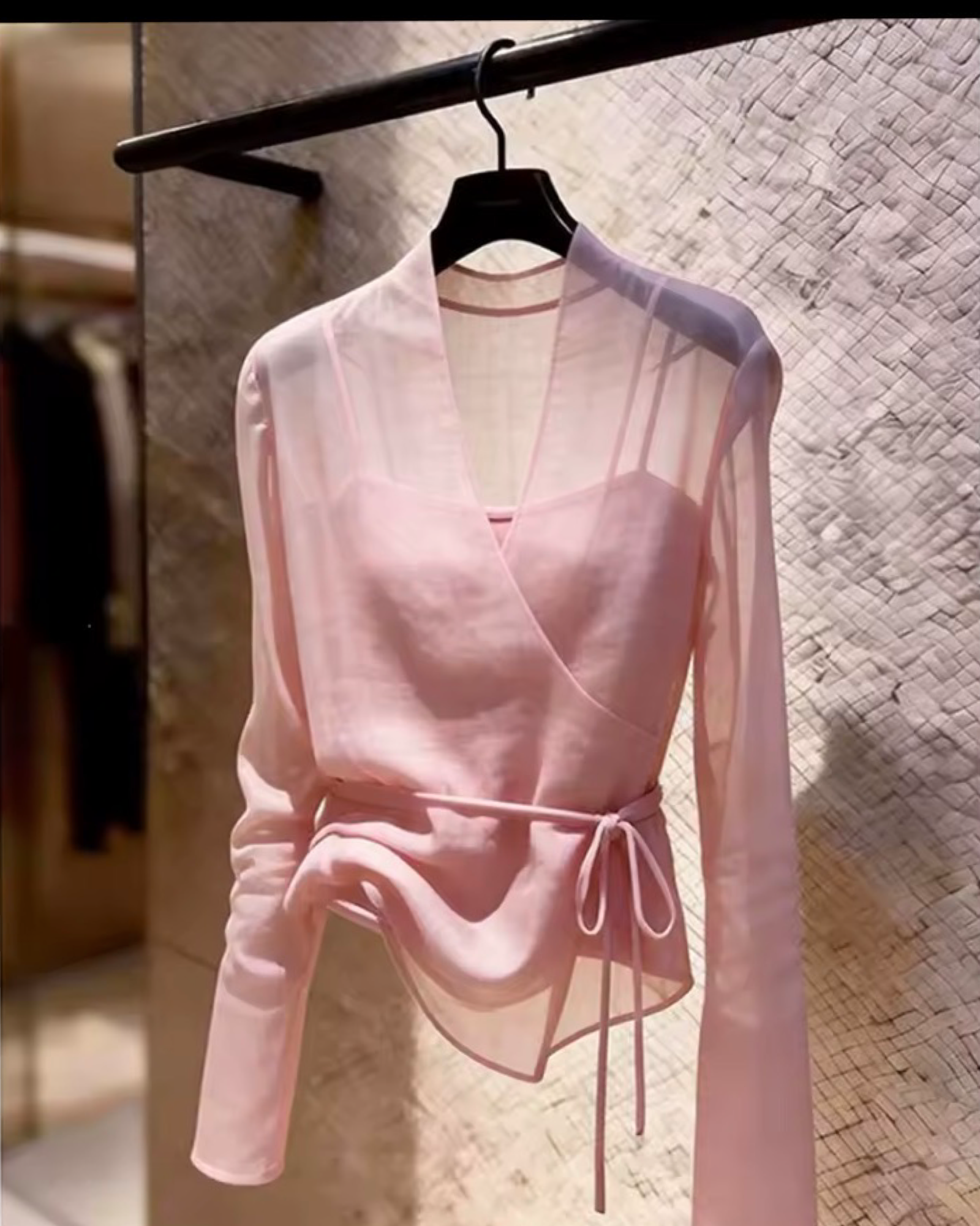 Sheer Overlay Wrap Blouse