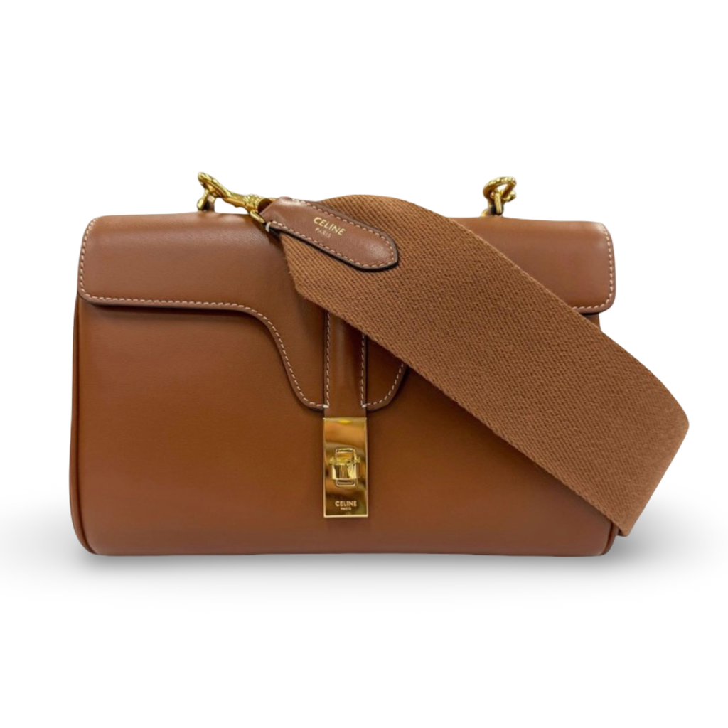 CELINE Teen Soft 16 Suede Leather Shoulder Bag Tan Gold Hardware – Authentic Previously Owned