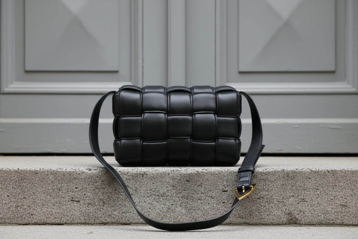 Bottega Veneta Maxi Padded Cassette Intrecciato Leather Shoulder Bag Black Gold Hardware Pre-Owned Authentic