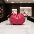 LOEWE Anagram Drawstring Chain Shoulder Bag Pink Leather Authentic Previously Owned