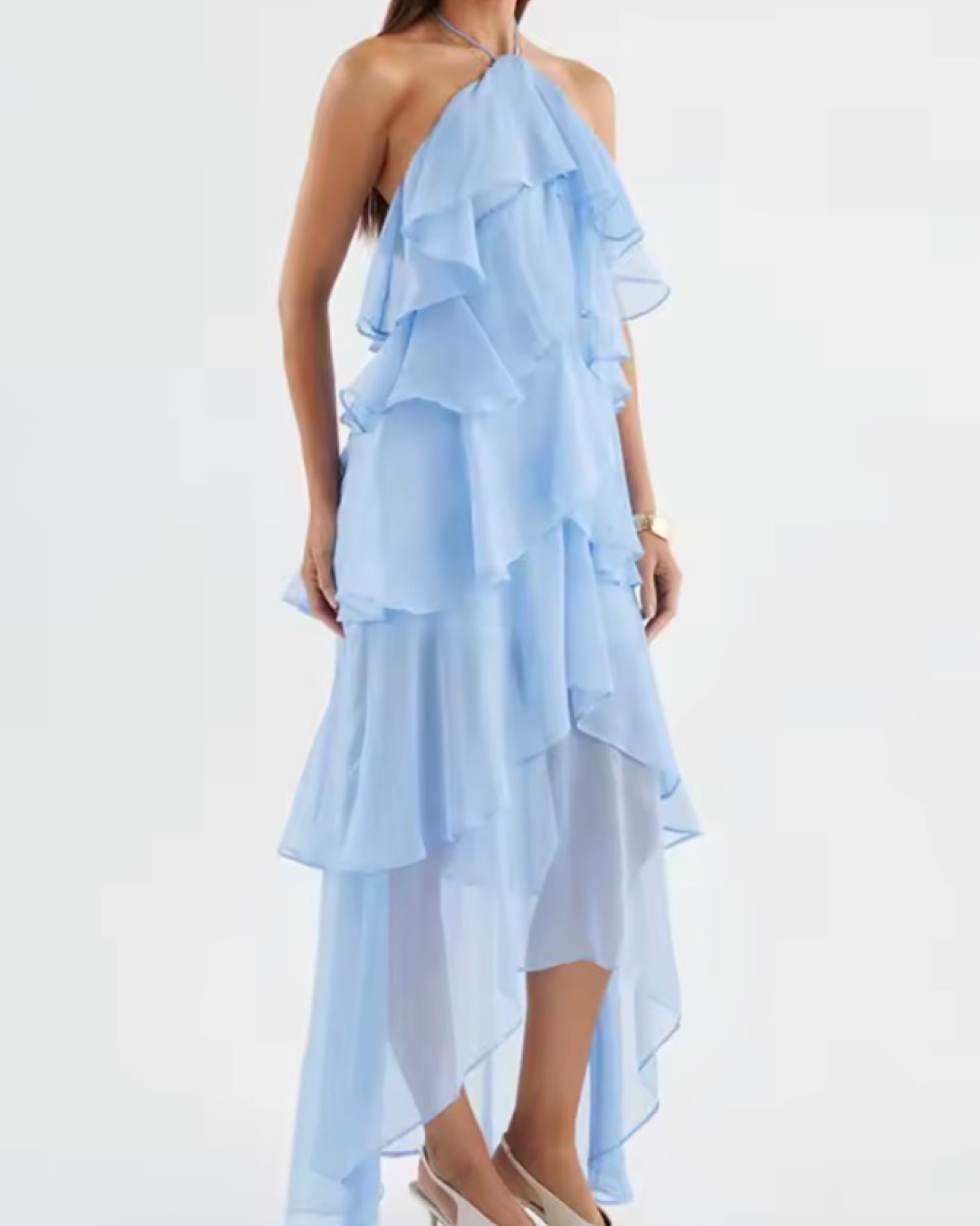 Layered Ruffle Halter High-Low Dress