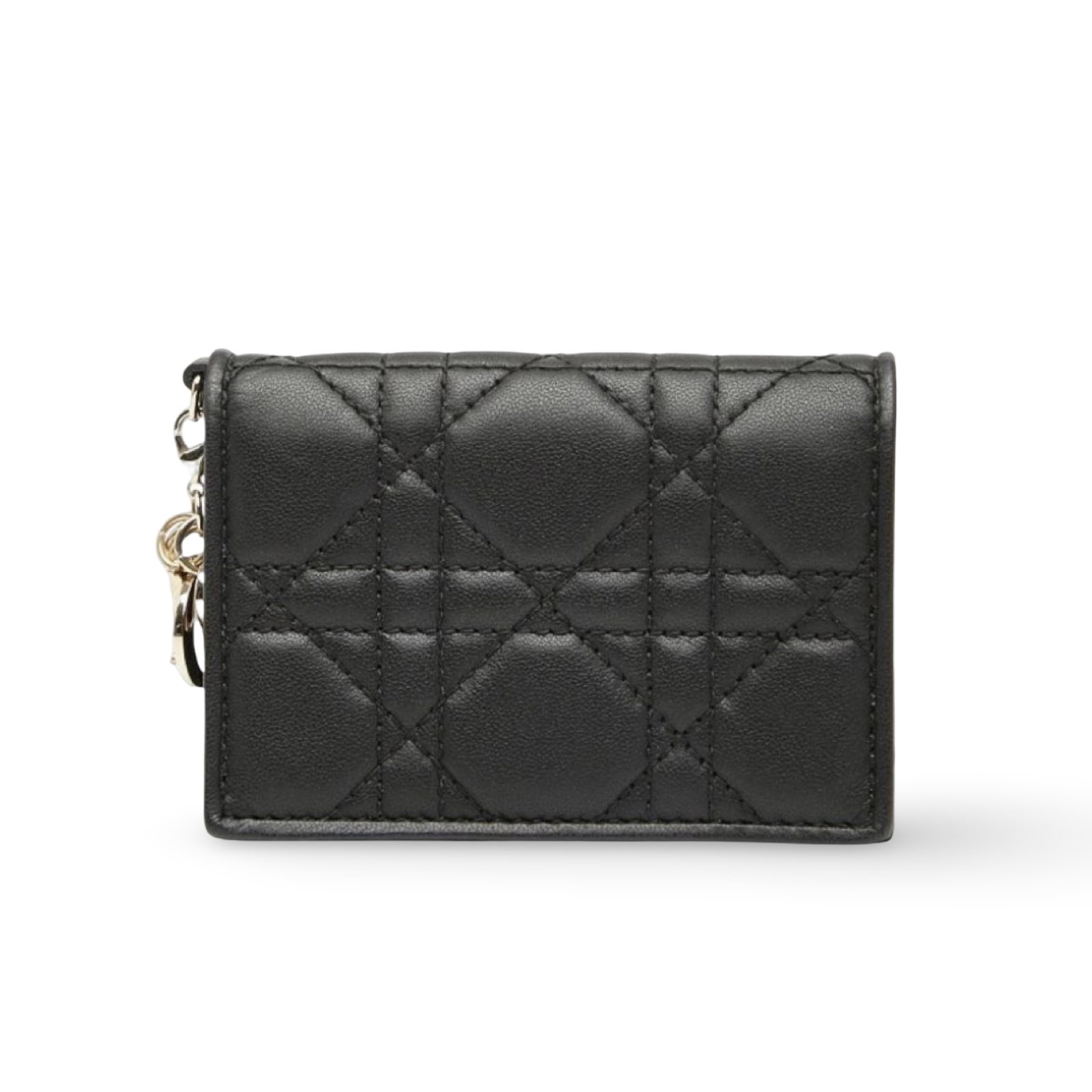 Dior Lady Dior Cannage Black Leather Card Case Authentic Previously Owned