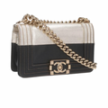 CHANEL – Boy Chanel 20 Bi-Color Calfskin Chain Shoulder Bag – Black & Gold – 100% Authentic – Previously Owned Good Condition