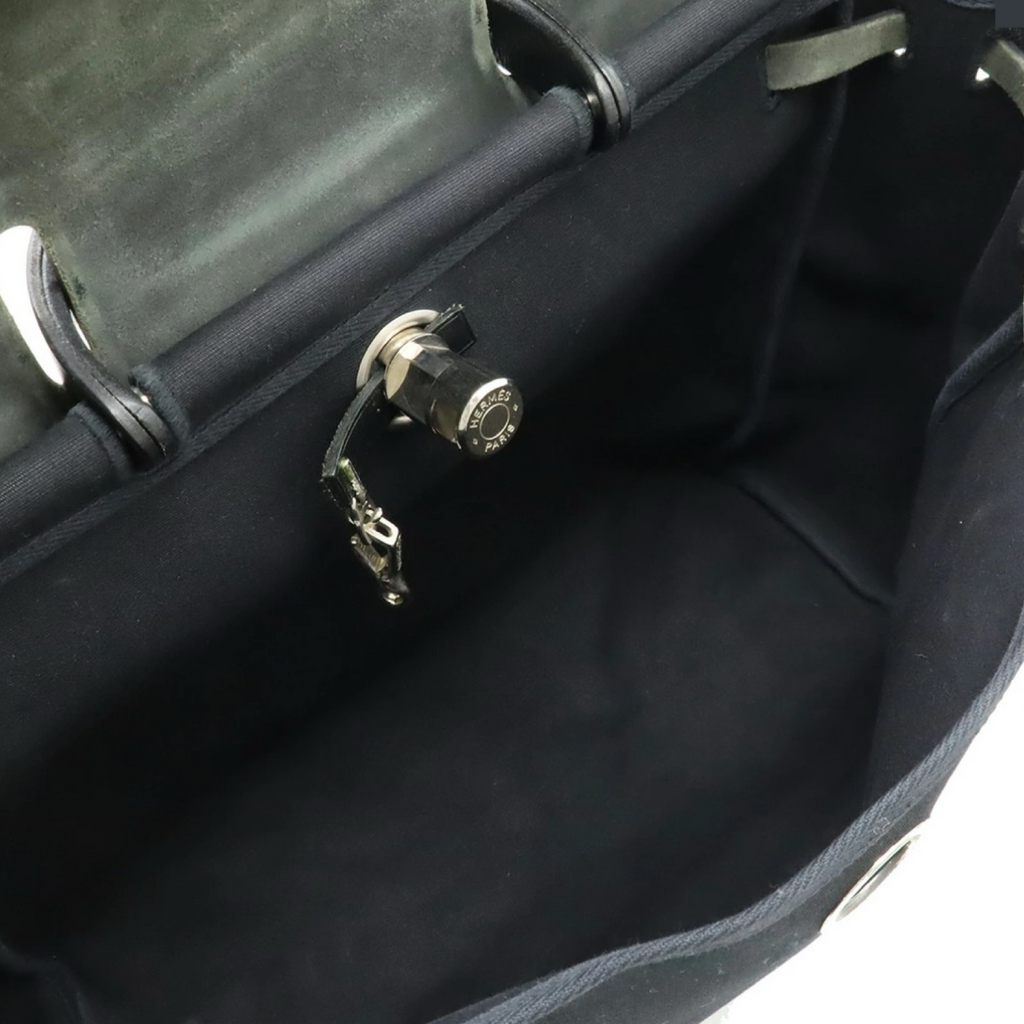 Hermès Herbag MM Toile Officier Leather Handbag Black Previously Owned Authentic